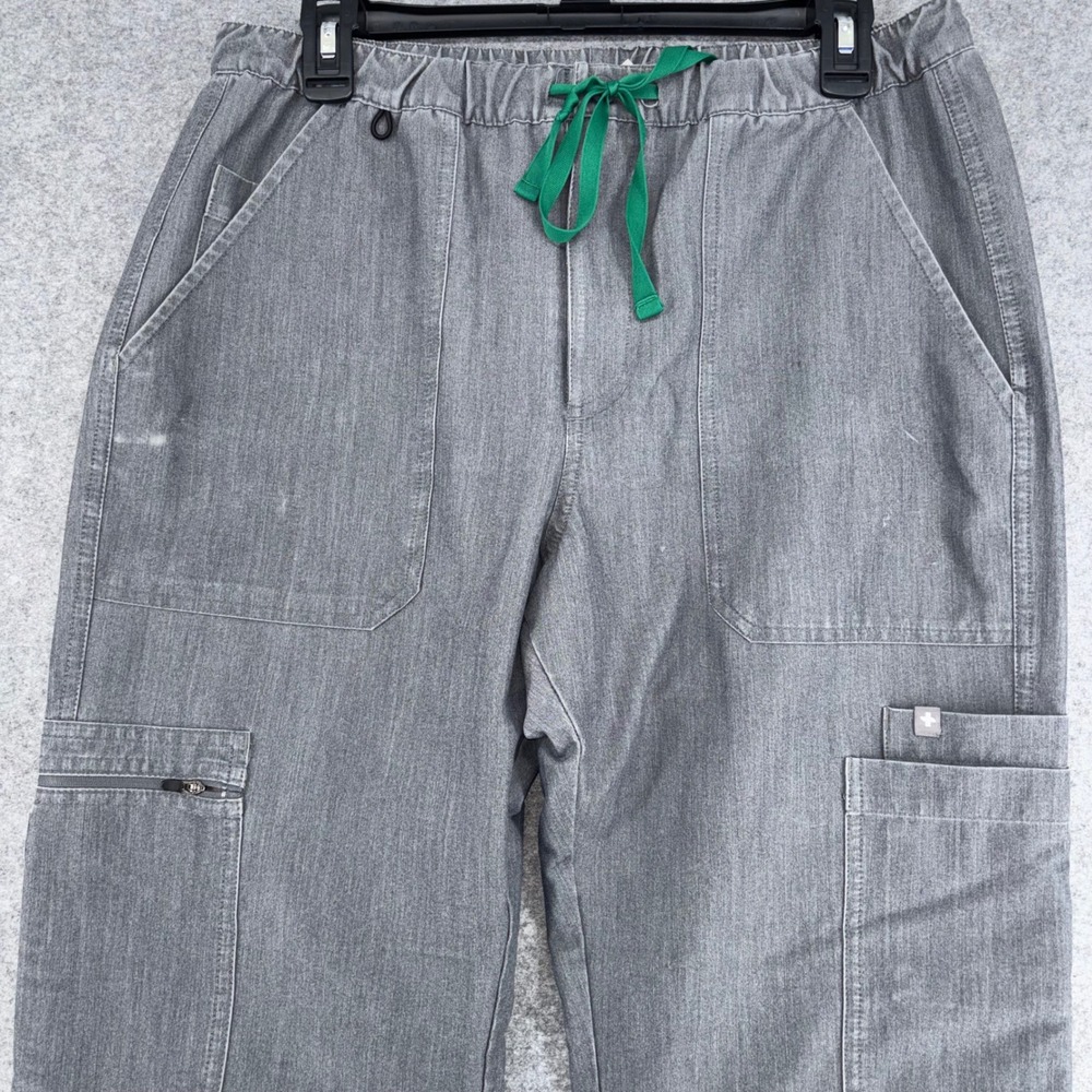 FIGS Technical Collection Scrub Pants Womens M Gray Cargo TM3001 Drawstring